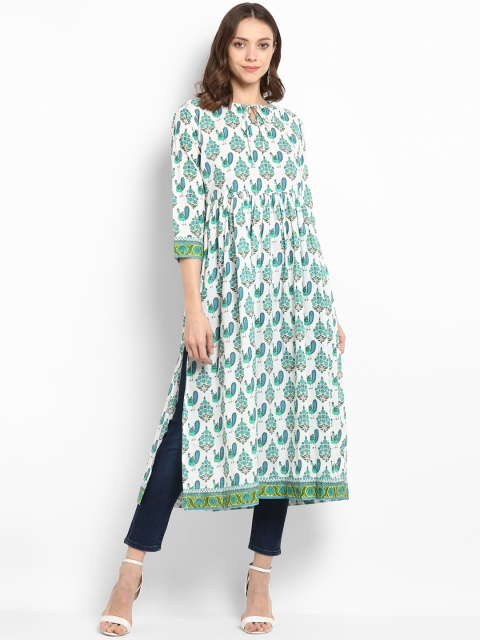 

Bhama Couture Women White & Green Printed Anarkali Kurta