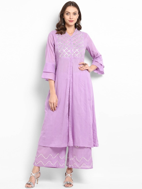 

Bhama Couture Women Lavender Yoke Design Kurta with Palazzos