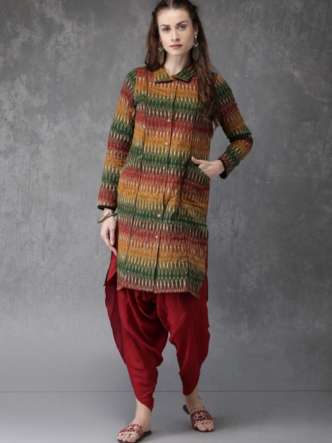 

Anouk Women Green Quilted Longline Winter Ethnic Jacket