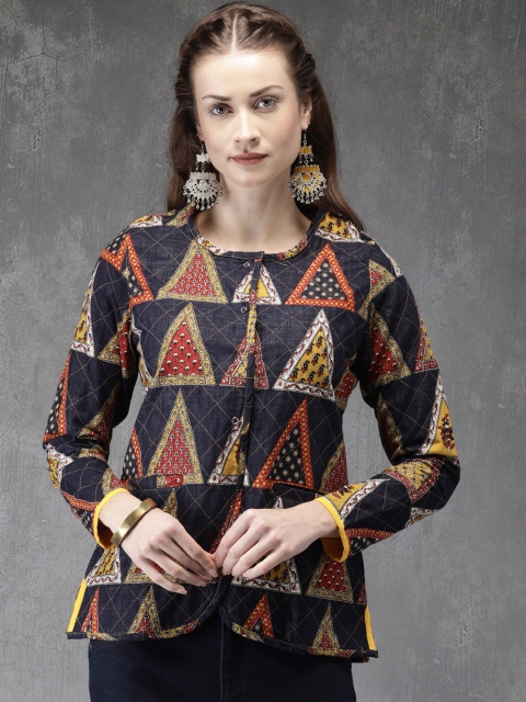 

Anouk Women Navy Blue Quilted Winter Ethnic Tailored Jacket