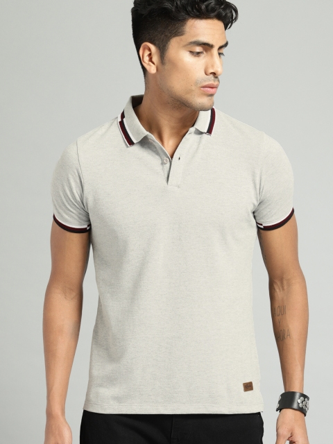 

Roadster Men Grey Melange Solid Polo Collar Pure Cotton T-shirt