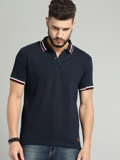 

Roadster Men Navy Blue Solid Polo Collar Pure Cotton T-shirt