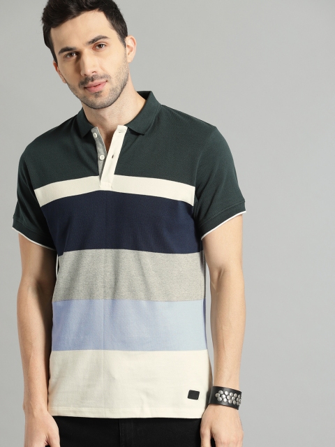 

Roadster Men Green Grey Colourblocked Polo Collar Pure Cotton T-shirt