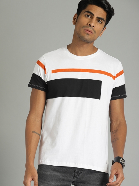 

Roadster Men White Black Colourblocked Round Neck Pure Cotton T-shirt