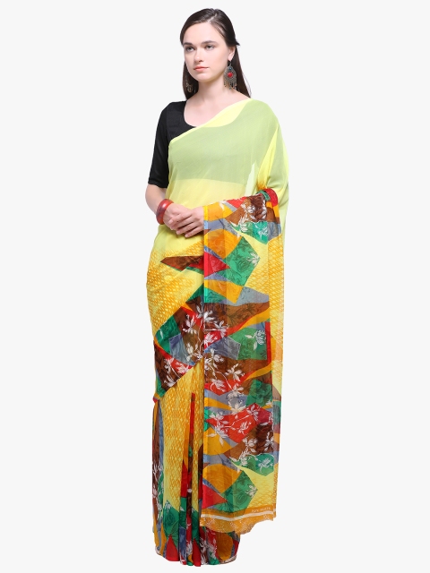 

Ligalz Yellow Printed Poly Chiffon Saree