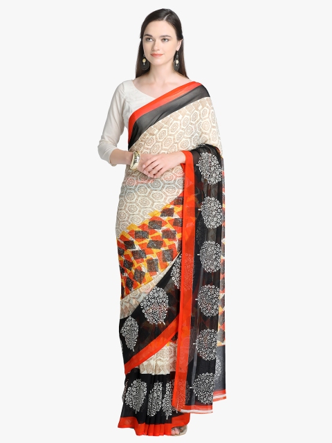 

Ligalz Beige & Black Poly Chiffon Printed Saree