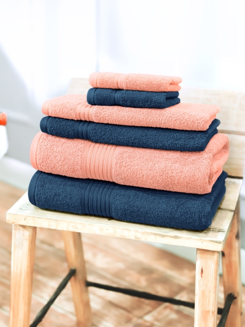 

Swiss Republic Signature Unisex Set of 6 630 GSM Cotton Bath Towel Set, Navy blue