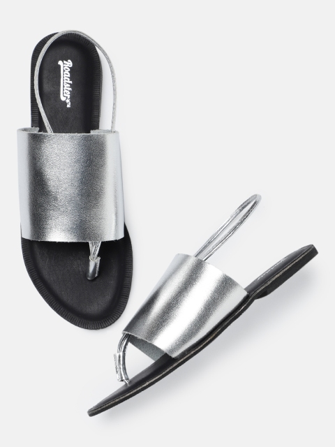 

Roadster Women Silver-Toned Solid Open Toe Flats