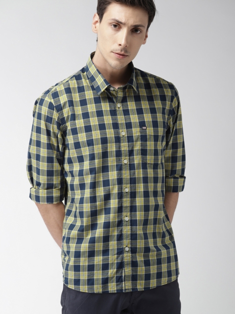 

Arrow Sport Men Yellow & Navy Blue Slim Fit Checked Casual Shirt