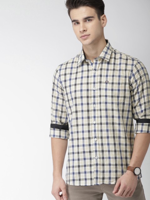 

Arrow Sport Men Navy Blue & Off-White Slim Fit Checked Casual Shirt