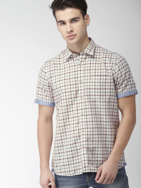 

Arrow Sport Men Off-White & Maroon Slim Fit Checked Casual Sustainable Shirts
