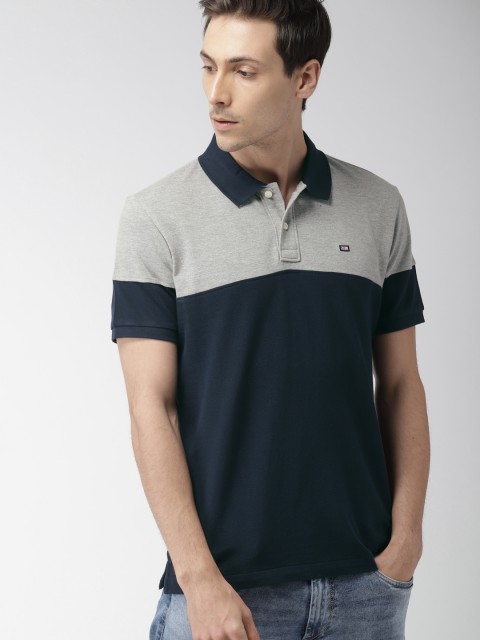

Arrow Sport Men Navy Blue & Grey Colourblocked Polo Collar T-shirt