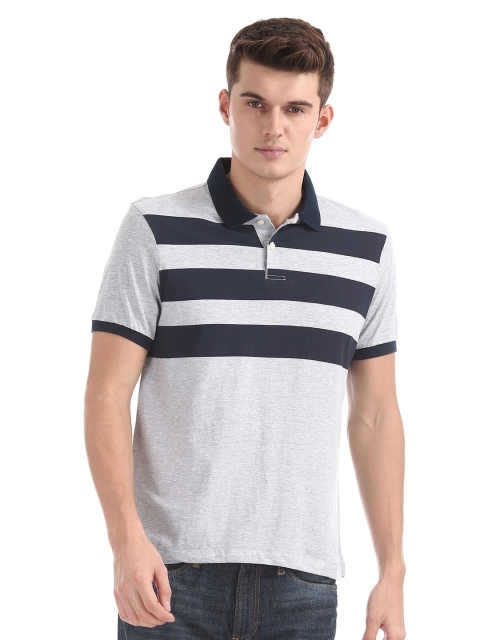 

Arrow Sport Men Grey Melange Striped Polo Collar T-shirt