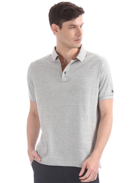 

Arrow Sport Men Grey Melange Solid Polo Collar T-shirt