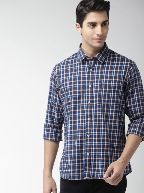 

Arrow Sport Men Navy & White Slim Fit Checked Casual Shirt, Navy blue