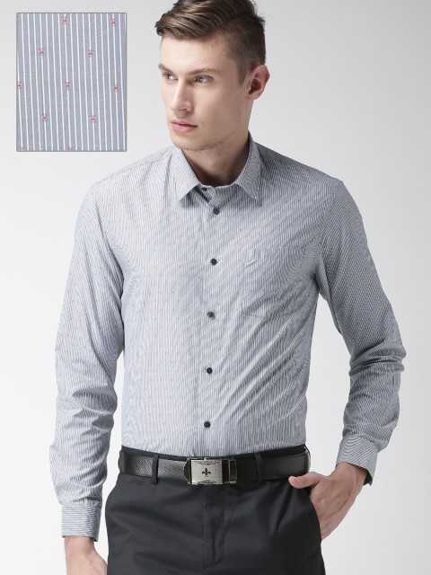 

Arrow New York Men Grey & White Slim Fit Striped Formal Shirt