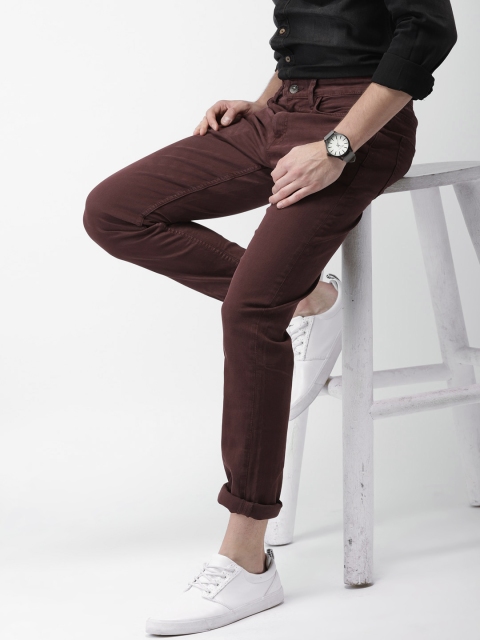 

Celio Men Maroon Straight Fit Mid-Rise Clean Look Stretchable Coloured Jeans