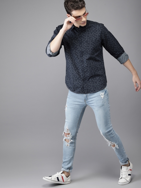 

HERE&NOW Men Blue Regular Fit Printed Casual Shirt