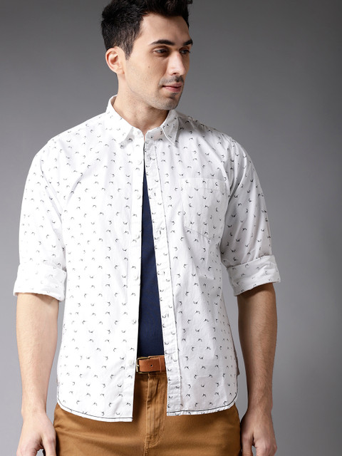 

HERE&NOW Men White & Black Regular Fit Printed Casual Shirt