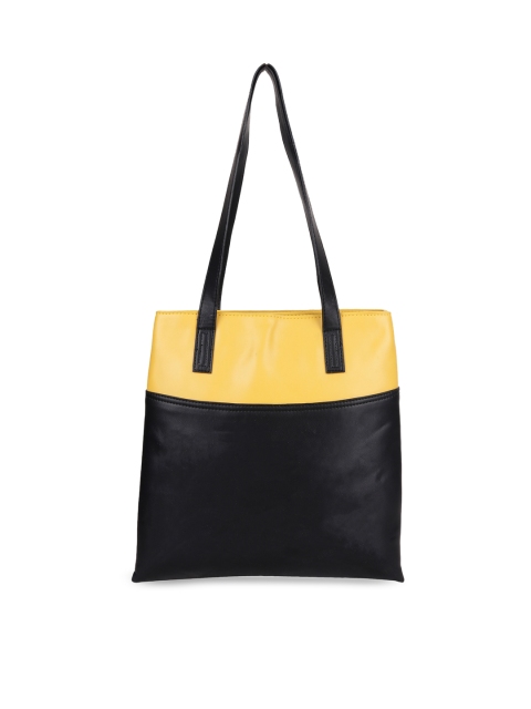 

Diwaah Yellow & Black Colourblocked Tote Bag