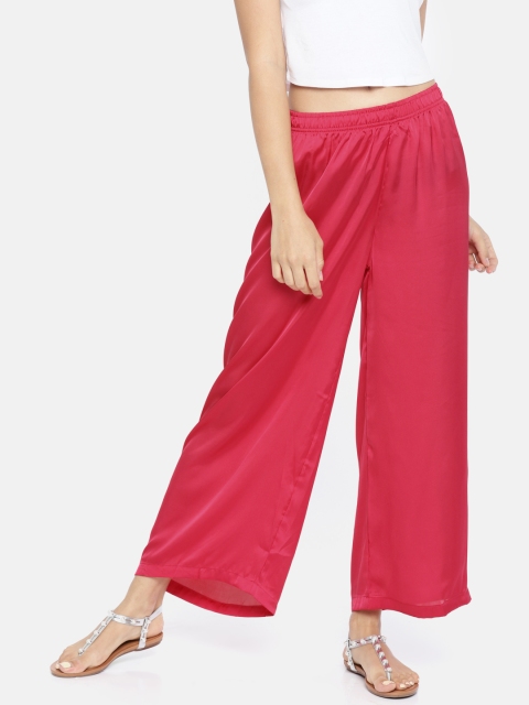 

Go Colors Women Fuchsia Pink Solid Wide Leg Shiny Palazzos