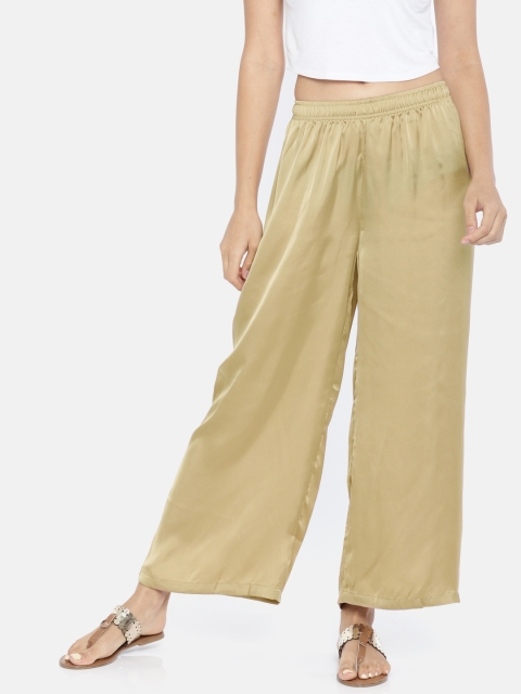 

Go Colors Women Beige Solid Wide Leg Shiny Palazzos