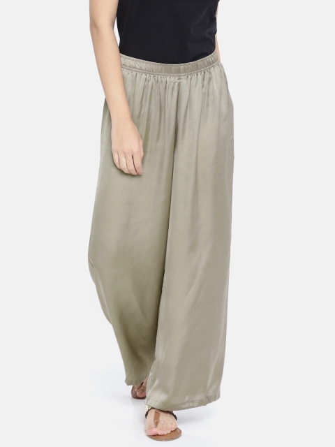 

Go Colors Women Grey Straight Wide Leg Solid Shiny Palazzos