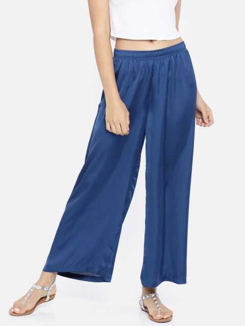 

Go Colors Women Blue Solid Wide Leg Shiny Palazzos