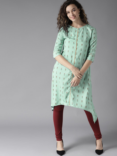 

Moda Rapido Women Blue Printed Asymmetric A-Line Kurta