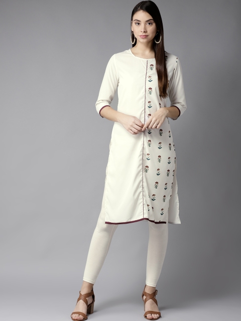 

Moda Rapido Women White Printed Straight Kurta