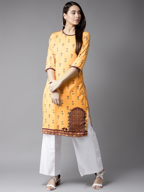 

Moda Rapido Women Mustard Yellow Floral Printed Straight Kurta