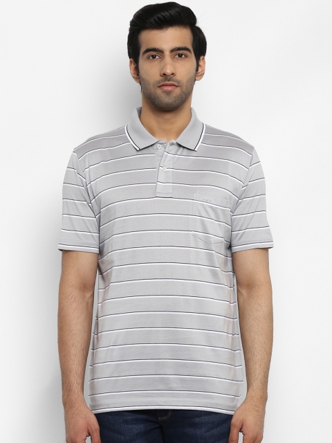 

ColorPlus Men Grey Striped Polo Collar T-shirt