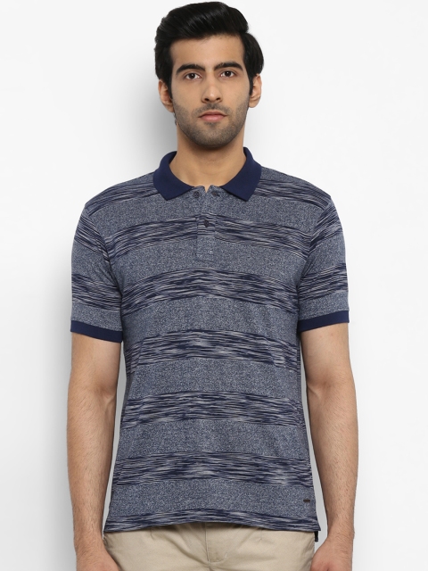 

ColorPlus Men Grey & Navy Blue Striped Polo Collar T-shirt