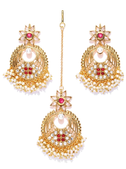 

damani Pink & Off-White Gold-Plated Stone-Studded Jewellery Set