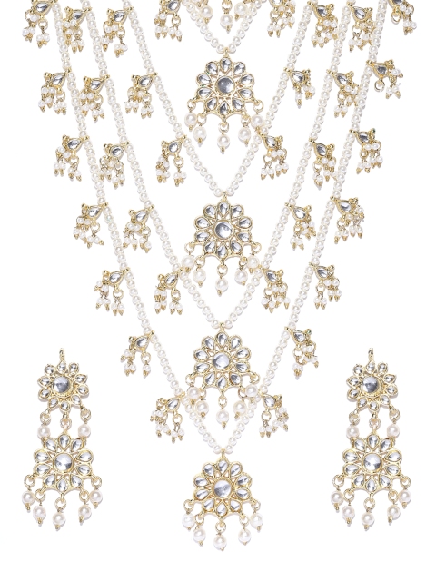 

damani Off-white Gold-Plated Beaded & Kundan-Studded Jewellery Set