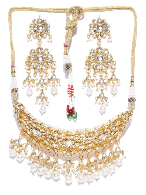 

damani Off-White Gold-Plated Kundan-Studded & Beaded Jewellery Set