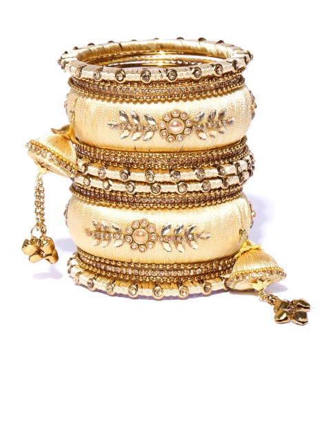 

damani Set of 18 Stone-Studded Polki Bangles, Beige