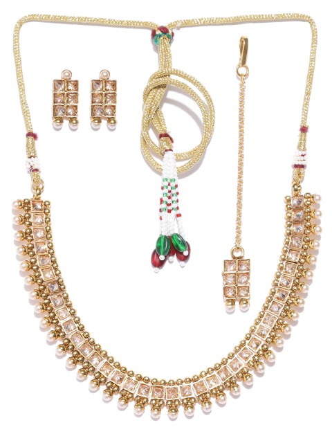 

damani Off-White Gold-Plated Stone-Studded Jewellery Set