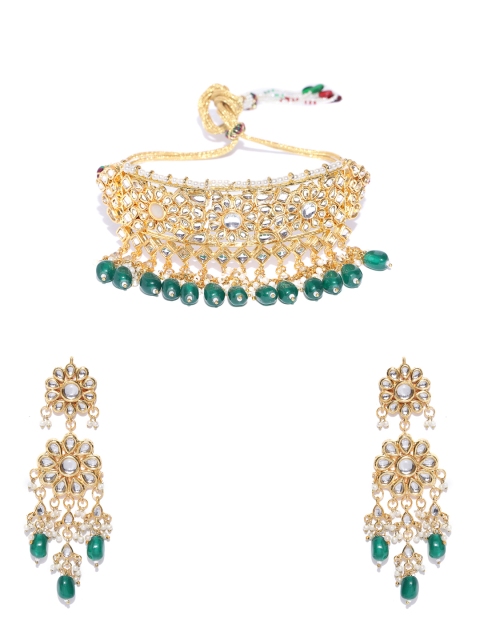 

damani Green Gold-Plated Kundan-Studded Jewellery Set