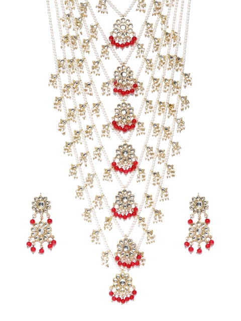 

damani Red & Off-White Gold-Plated Beaded & Kundan-Studded Jewellery Set