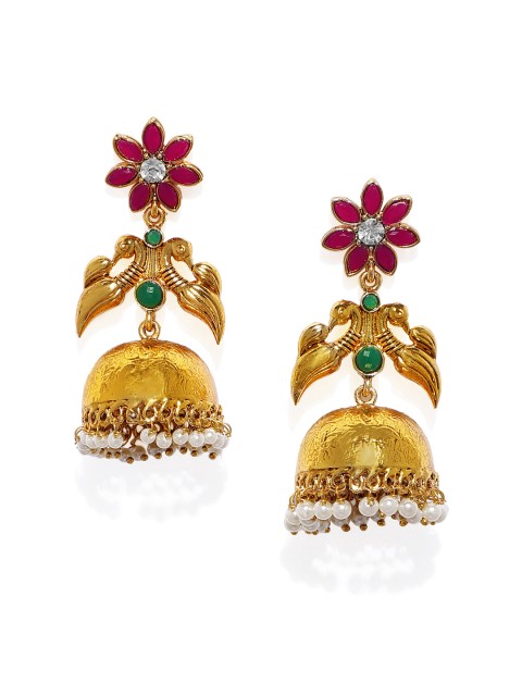 

Zaveri Pearls Gold-Toned & Red Contemporary Jhumkas