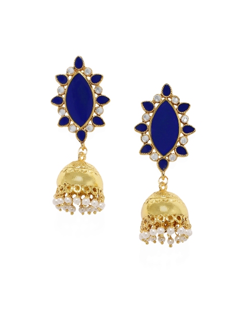 

Zaveri Pearls Gold-Toned & Blue Contemporary Jhumkas