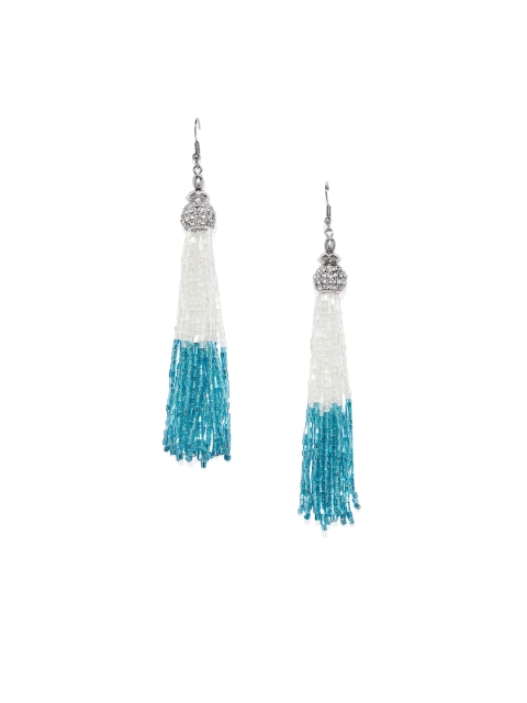 

Zaveri Pearls Silver-Toned & Blue Contemporary Drop Earrings