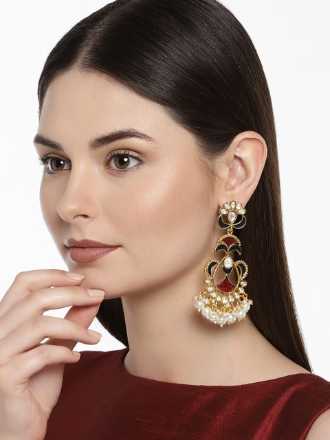 

Zaveri Pearls Gold-Toned & Maroon Contemporary Drop Earrings