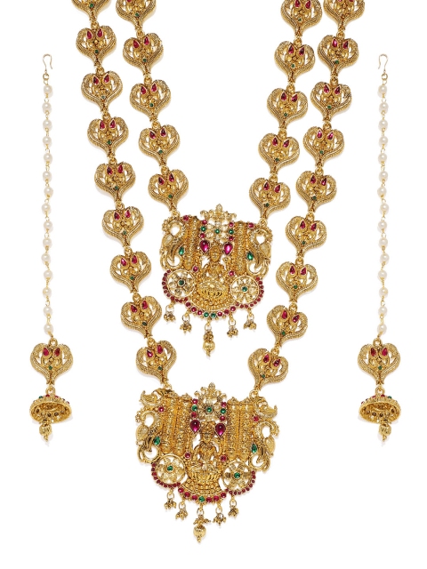 

Zaveri Pearls Gold-Toned & Red Sacred Goddess Bridal Jewellery Set