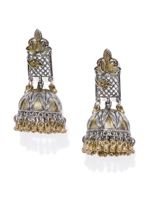 

Zaveri Pearls Silver-Toned & Gold-Toned Dome Shaped Jhumkas