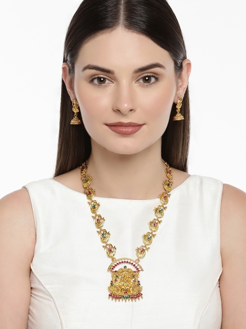

Zaveri Pearls Gold-Toned & Red Sacred Goddess Jewellery Set