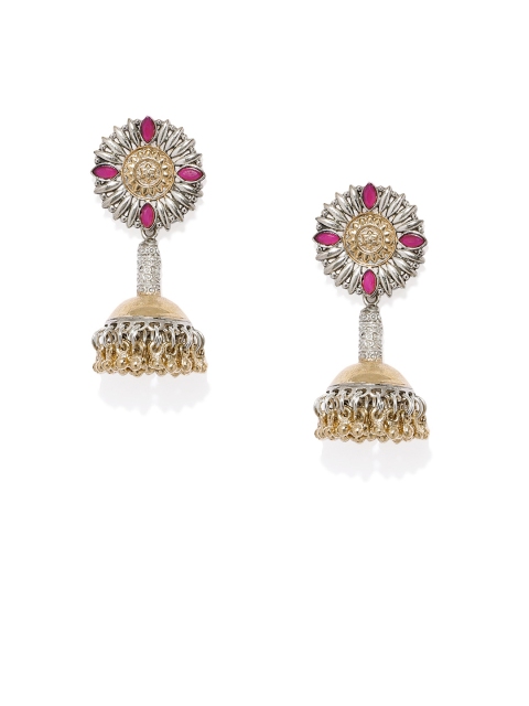 

Zaveri Pearls Silver-Toned & Gold-Toned Teardrop Shaped Jhumkas