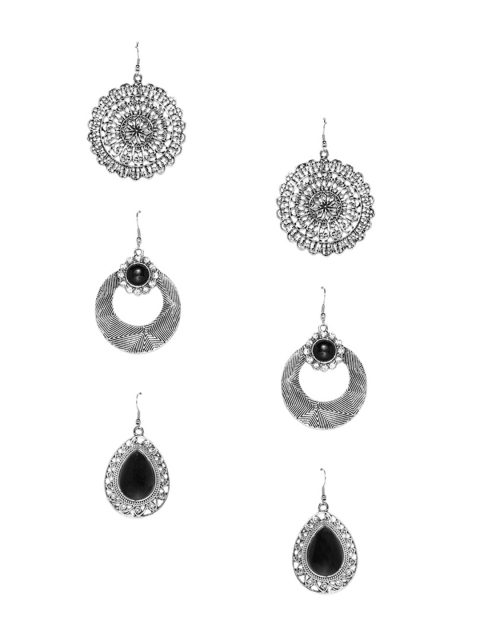 

Zaveri Pearls Set of 3 Silver-Toned Circular Drop Earrings