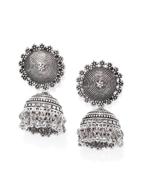 

Zaveri Pearls Silver-Toned Dome Shaped Jhumkas